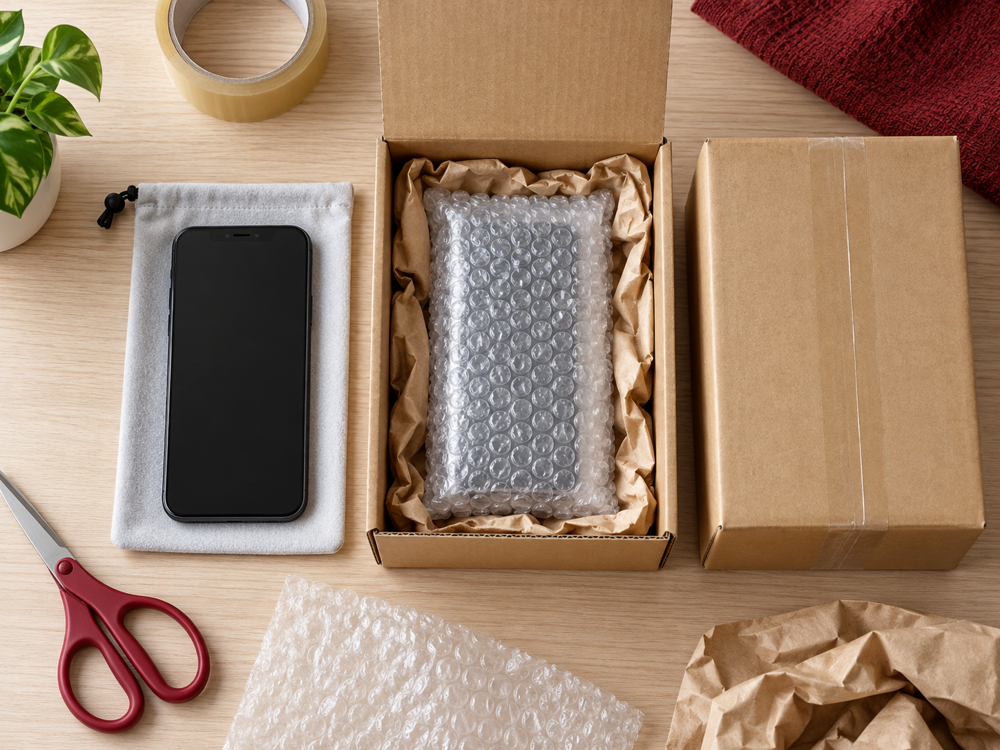 Sicher verpacktes Smartphone für den Reparaturversand